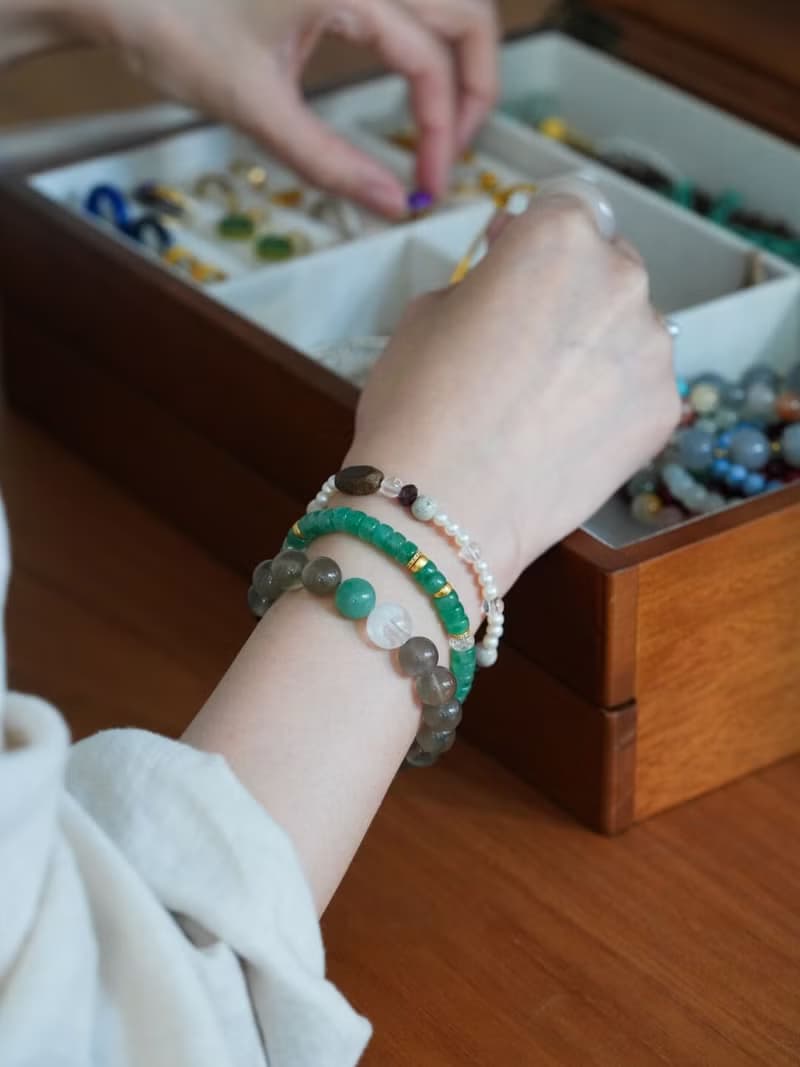 原創手工空青天然非洲翠直切手鐲感手串白水晶手鏈招好運生日禮物