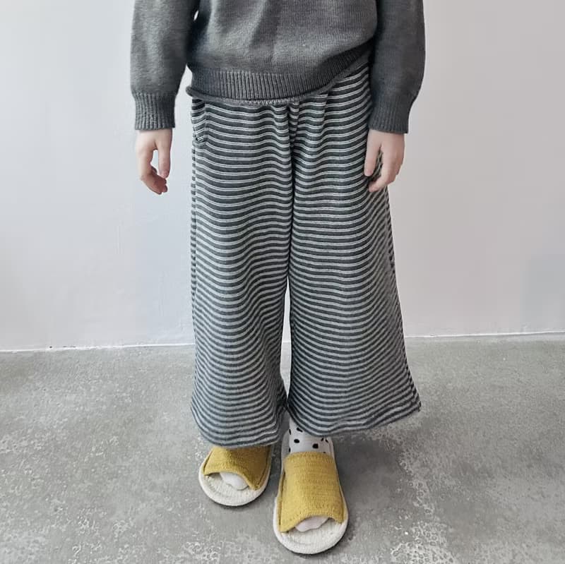 灰色條紋純棉寬鬆直筒褲 / 褲子 童裝