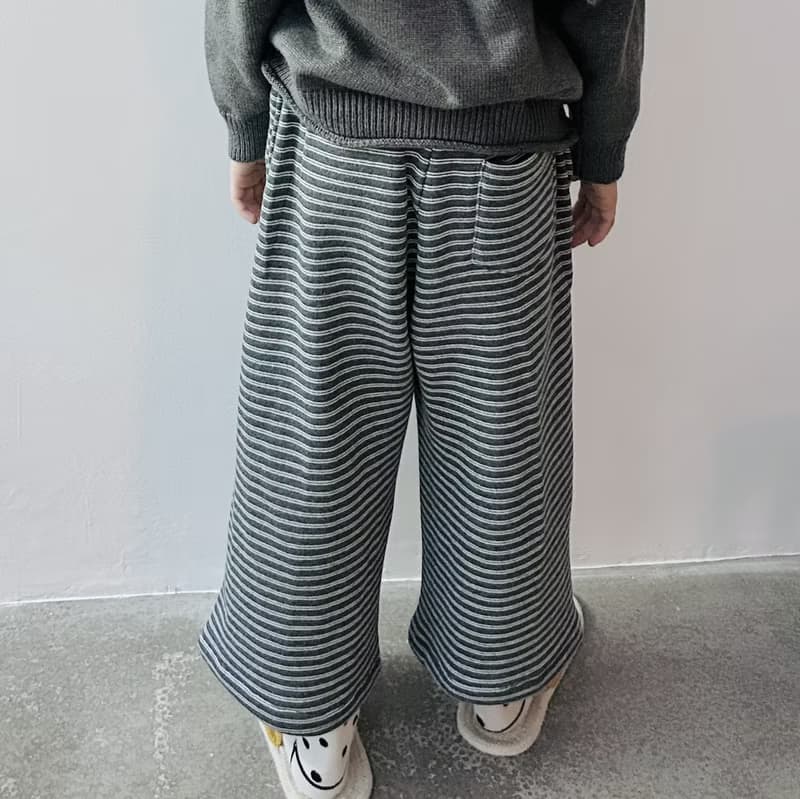 灰色條紋純棉寬鬆直筒褲 / 褲子 童裝