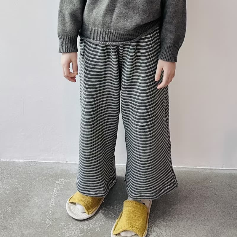 灰色條紋純棉寬鬆直筒褲 / 褲子 童裝