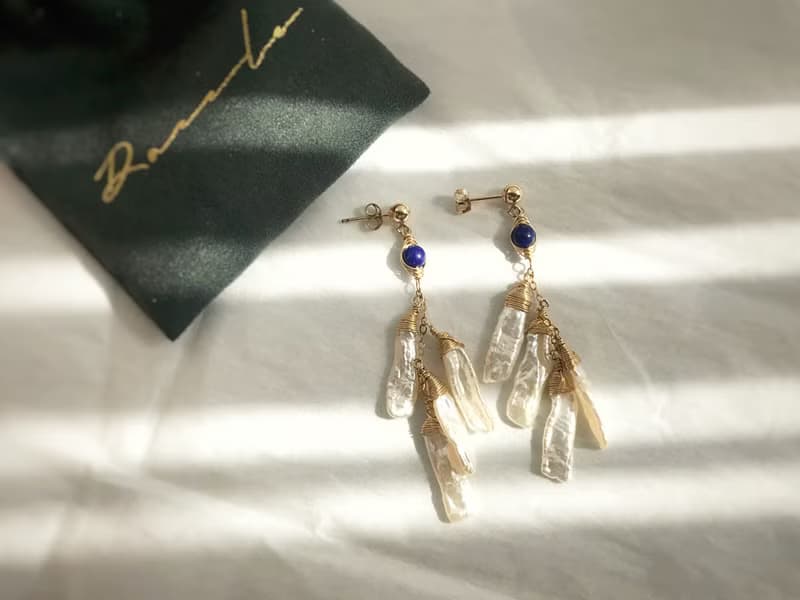 古典邂逅 青金石珍珠耳環 14K Gold-Filled