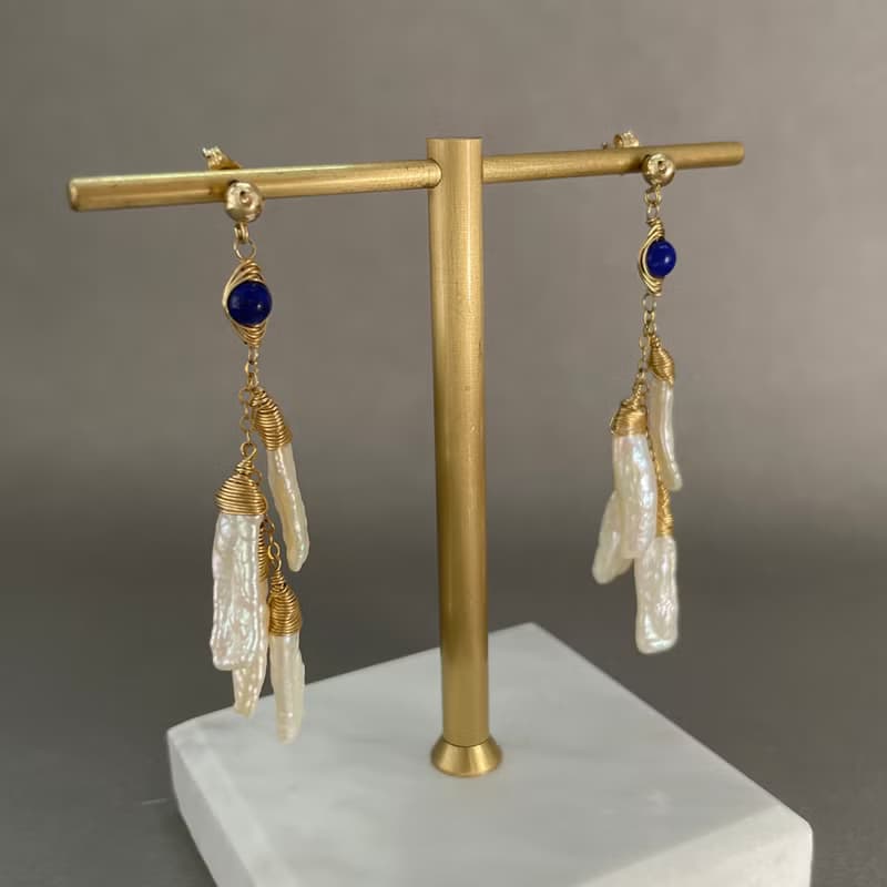 古典邂逅 青金石珍珠耳環 14K Gold-Filled
