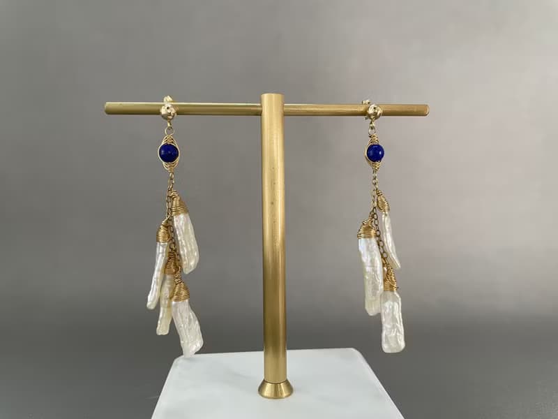 古典邂逅 青金石珍珠耳環 14K Gold-Filled