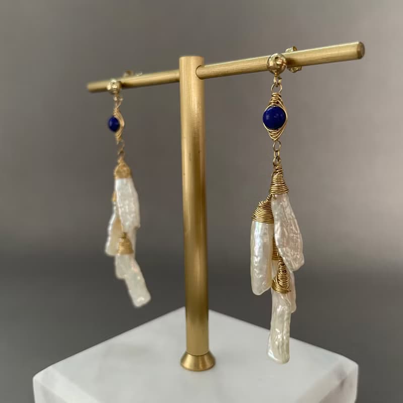 古典邂逅 青金石珍珠耳環 14K Gold-Filled