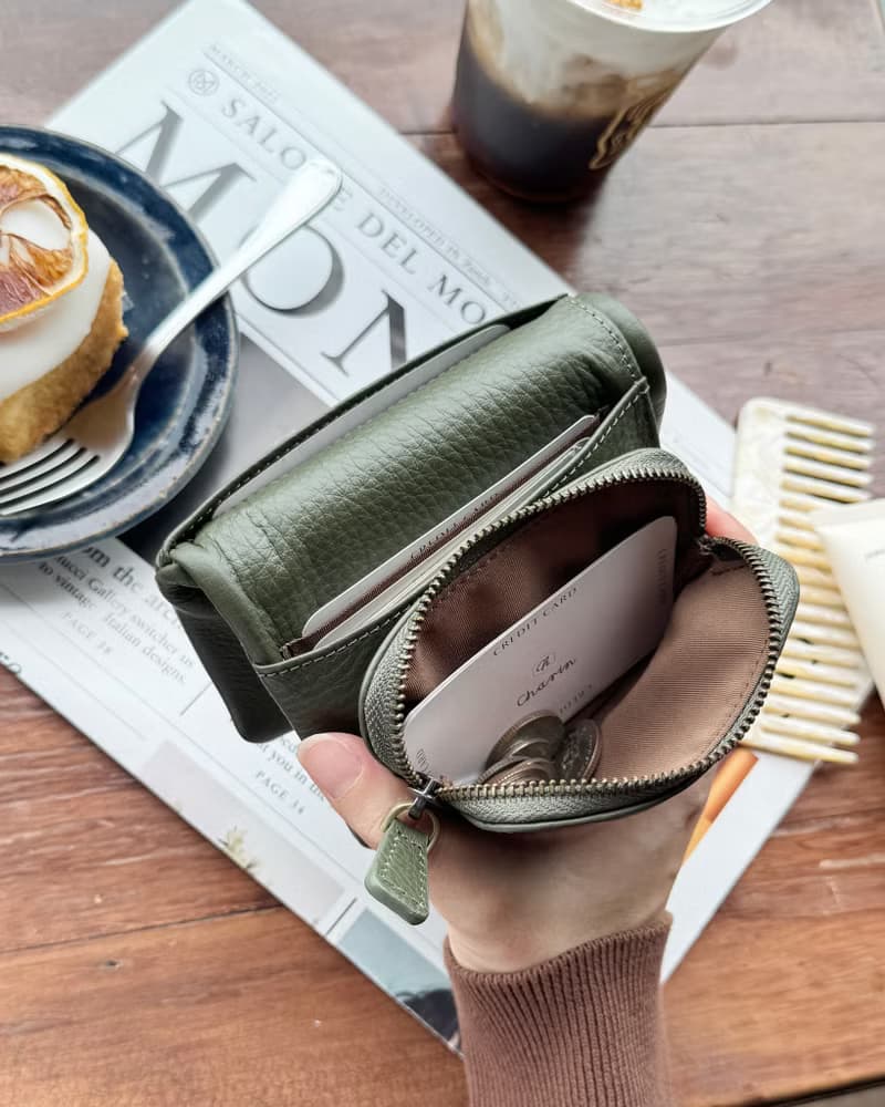 Souffle 真牛皮摺疊錢包/短夾 ;柔軟的觸感 - 綠色