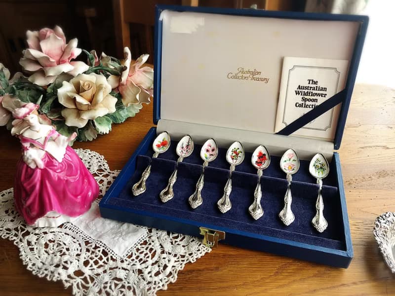 Vintage珍藏系列澳洲野花鍍銀匙七件組含原裝盒