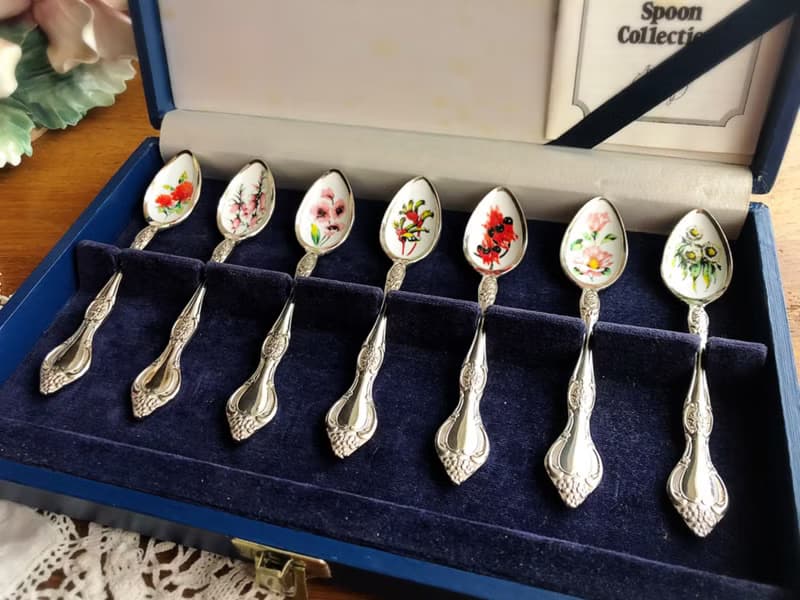 Vintage珍藏系列澳洲野花鍍銀匙七件組含原裝盒