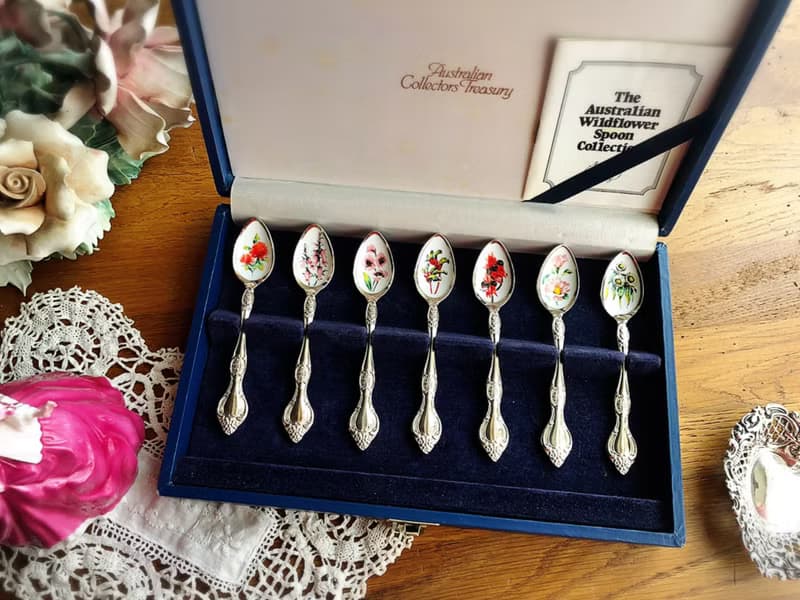 Vintage珍藏系列澳洲野花鍍銀匙七件組含原裝盒