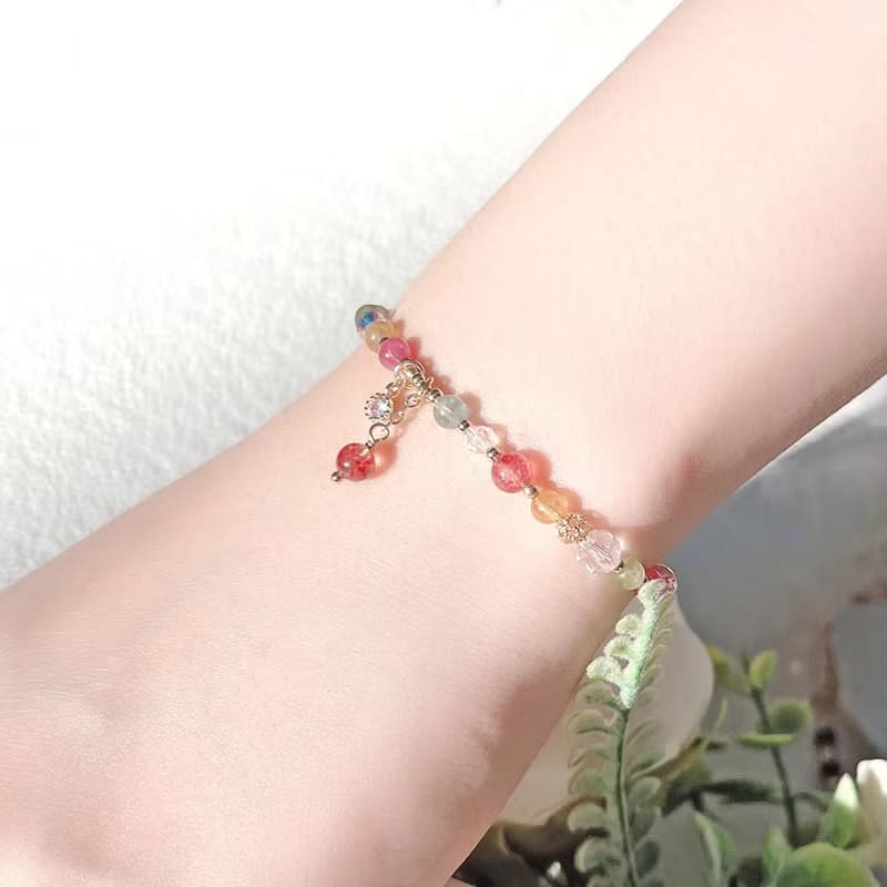 碧璽 草莓晶 白水晶 14K包金 天然水晶 OT扣手鍊