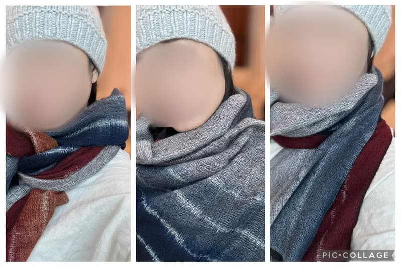 【快速出貨】喀什米爾專櫃設計梭織工藝羊絨灰藍圍巾披肩頂級精品