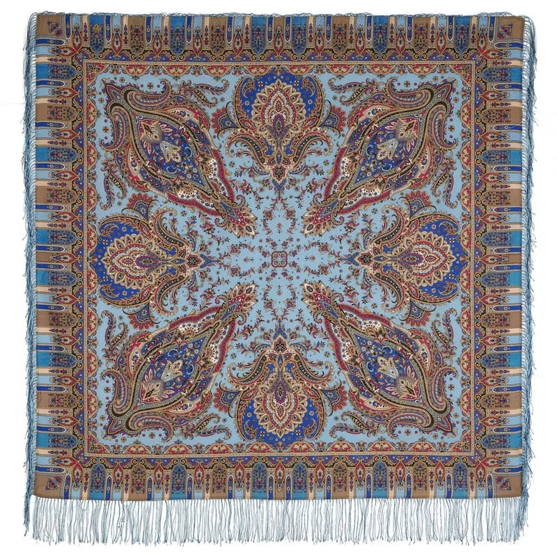 Pavlovo Posad Russian Shawl 100% Wool Scarf 125x125 cm Wrap Silk Fringe 1683-63