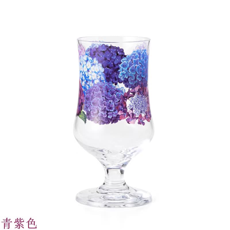【YOU+MORE!】繡球花紋高腳玻璃杯