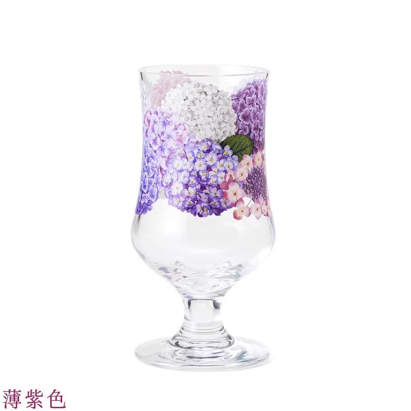 【YOU+MORE!】繡球花紋高腳玻璃杯