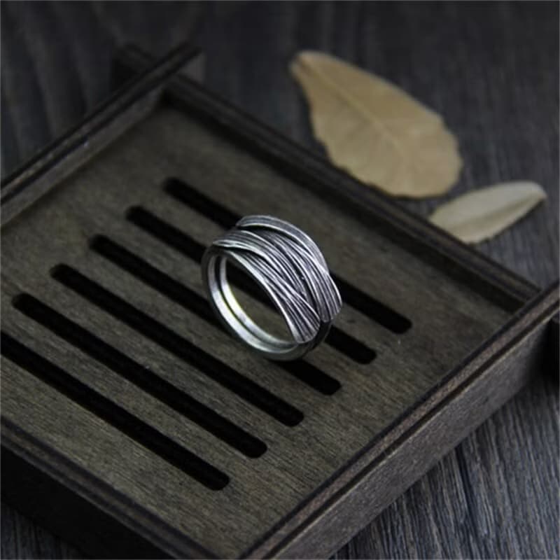 Real S999 Silver Handmade Brushed Weave Finger Rings for Women Thai Silver Black