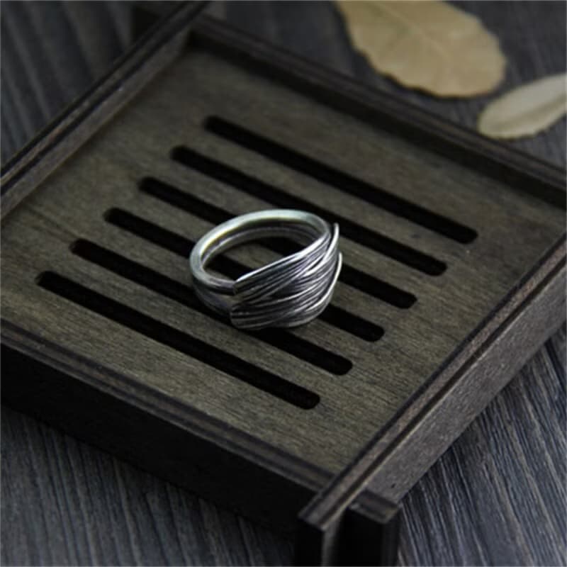 Real S999 Silver Handmade Brushed Weave Finger Rings for Women Thai Silver Black