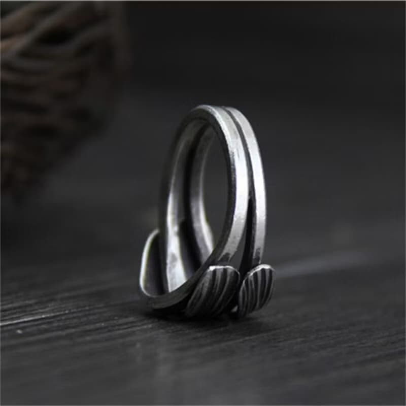 Real S999 Silver Handmade Brushed Weave Finger Rings for Women Thai Silver Black