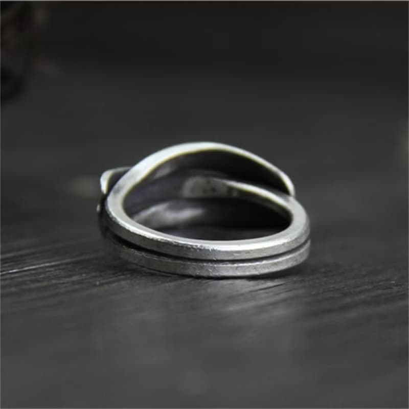 Real S999 Silver Handmade Brushed Weave Finger Rings for Women Thai Silver Black