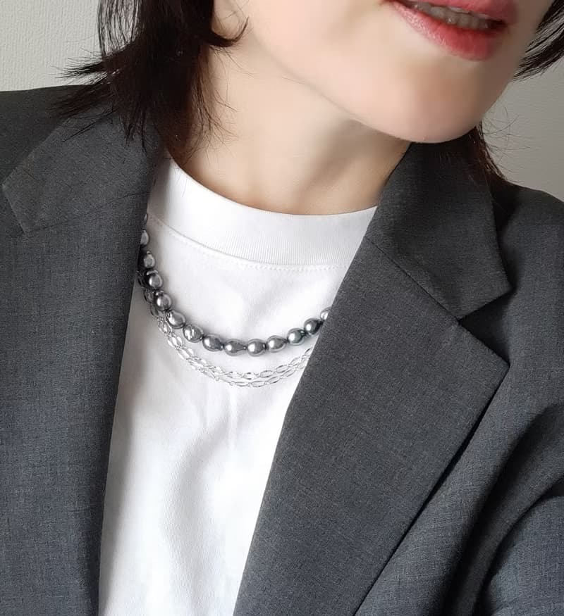 SV 黒蝶真珠 バロック パール ネックレス ユニセックス 取り外し可能 チェーン付　黒蝶パール pearl necklace 珍珠項鍊 珍珠项链 진주목걸이