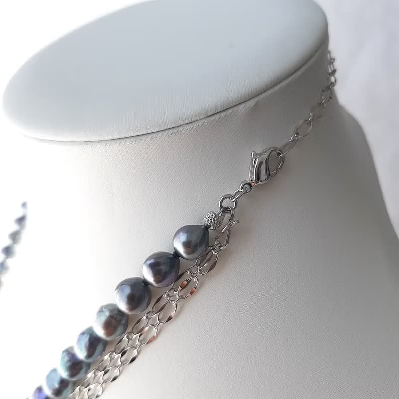 SV 黒蝶真珠 バロック パール ネックレス ユニセックス 取り外し可能 チェーン付　黒蝶パール pearl necklace 珍珠項鍊 珍珠项链 진주목걸이