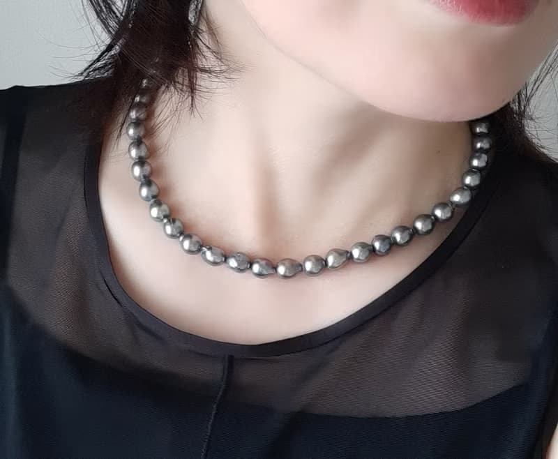 SV 黒蝶真珠 バロック パール ネックレス ユニセックス 取り外し可能 チェーン付　黒蝶パール pearl necklace 珍珠項鍊 珍珠项链 진주목걸이