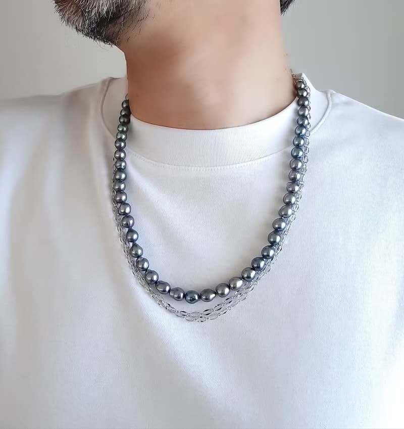 SV 黒蝶真珠 バロック パール ネックレス ユニセックス 取り外し可能 チェーン付　黒蝶パール pearl necklace 珍珠項鍊 珍珠项链 진주목걸이