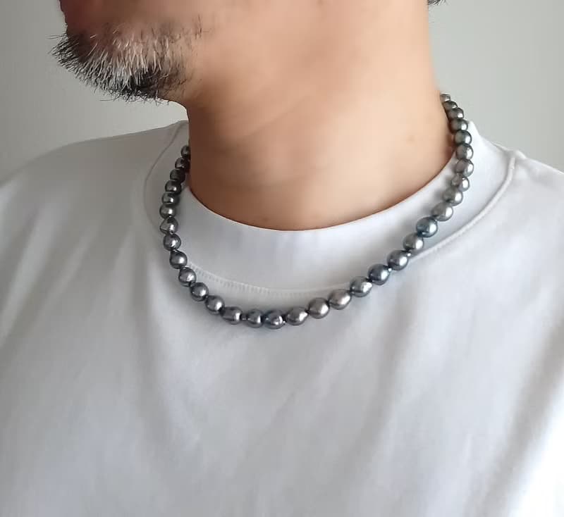 SV 黒蝶真珠 バロック パール ネックレス ユニセックス 取り外し可能 チェーン付　黒蝶パール pearl necklace 珍珠項鍊 珍珠项链 진주목걸이