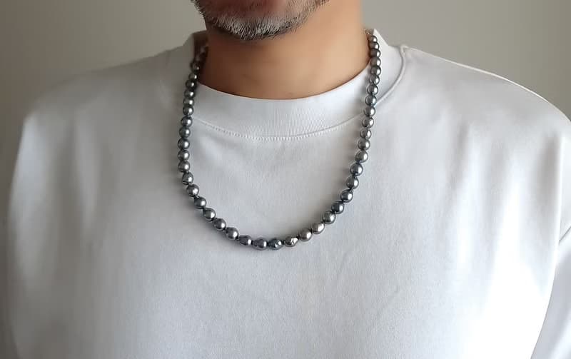 SV 黒蝶真珠 バロック パール ネックレス ユニセックス 取り外し可能 チェーン付　黒蝶パール pearl necklace 珍珠項鍊 珍珠项链 진주목걸이