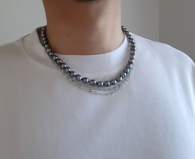 SV 黒蝶真珠 バロック パール ネックレス ユニセックス 取り外し可能 チェーン付　黒蝶パール pearl necklace 珍珠項鍊 珍珠项链 진주목걸이