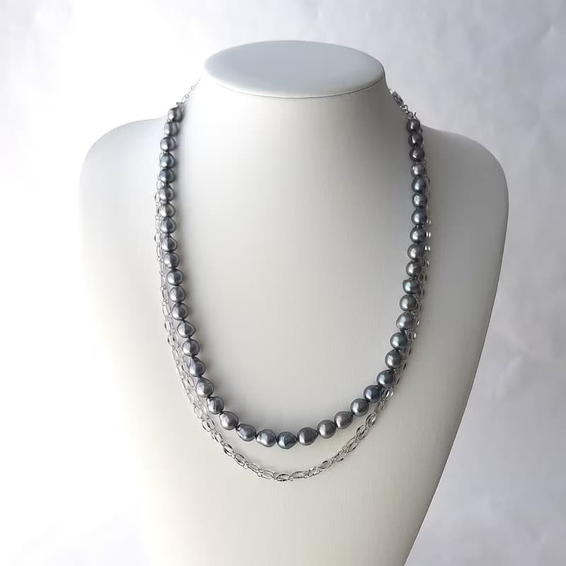 SV 黒蝶真珠 バロック パール ネックレス ユニセックス 取り外し可能 チェーン付　黒蝶パール pearl necklace 珍珠項鍊 珍珠项链 진주목걸이