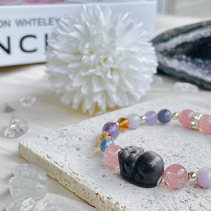 年綸 銀耀石貔貅水晶 吧14K包金 開運手鍊 招財 暴富必備款 黃水