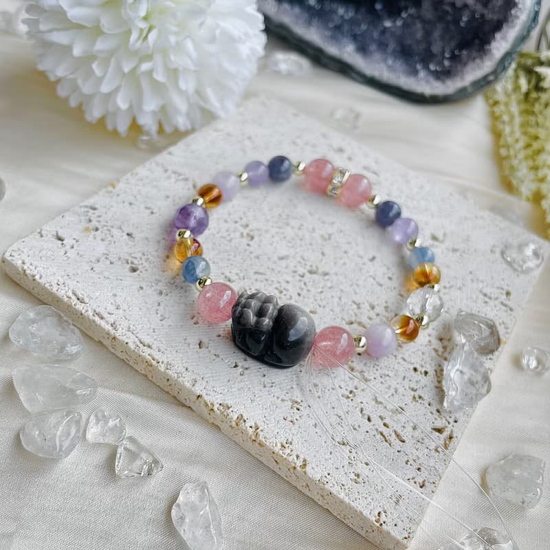 年綸 銀耀石貔貅水晶 吧14K包金 開運手鍊 招財 暴富必備款 黃水