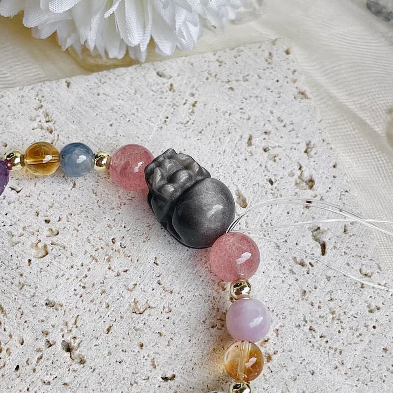 年綸 銀耀石貔貅水晶 吧14K包金 開運手鍊 招財 暴富必備款 黃水