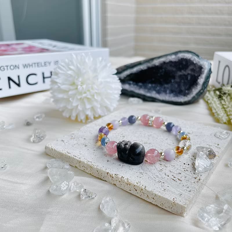 年綸 銀耀石貔貅水晶 吧14K包金 開運手鍊 招財 暴富必備款 黃水