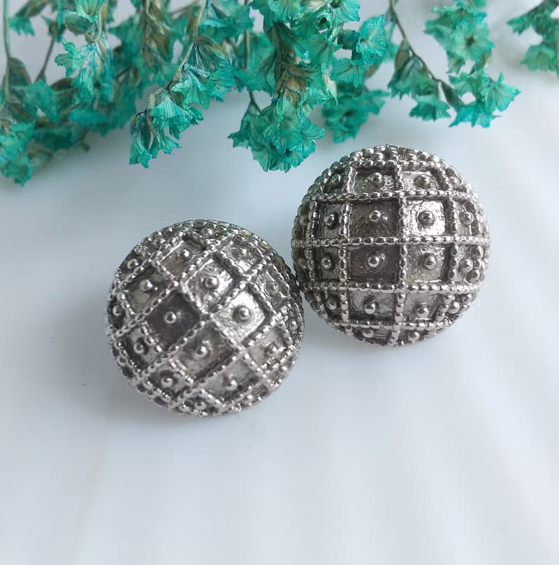 Vintage Jewelry 西洋古董飾品 銀色調 行星  針式耳環