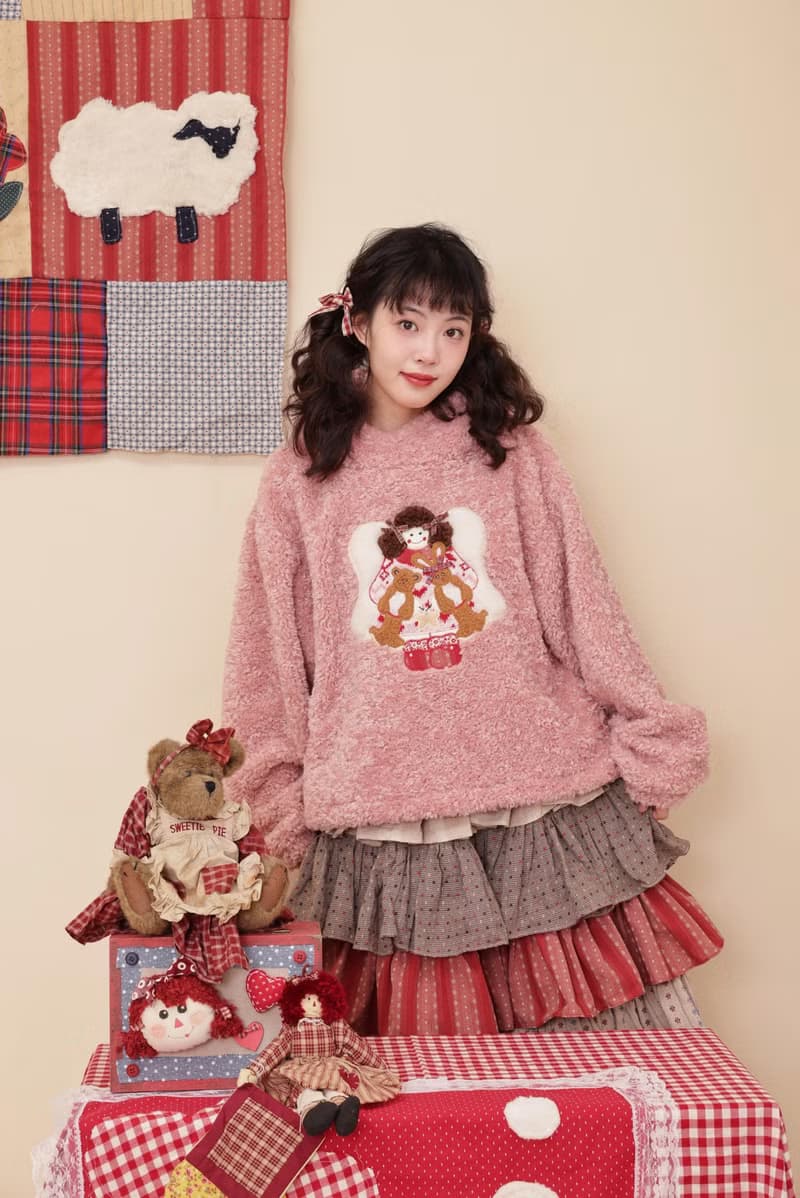 復古古著感少女 拼接提花格子層層蛋糕裙