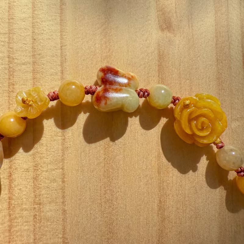 Handmade Jade Bracelet - Red & Yellow Gradient Rose - Double Strand Wrap Bracele
