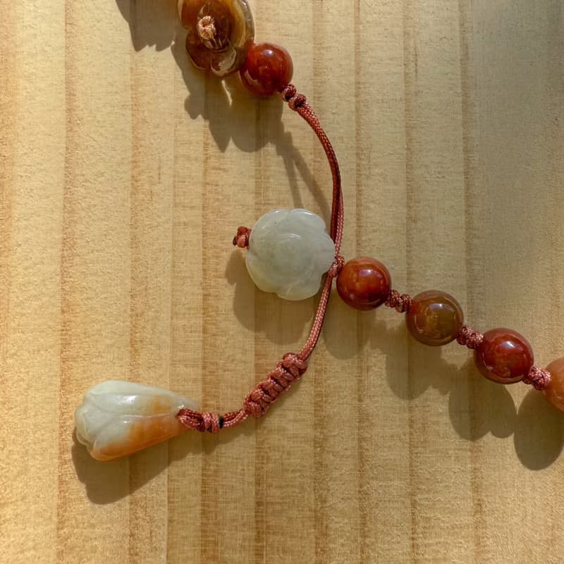 Handmade Jade Bracelet - Red & Yellow Gradient Rose - Double Strand Wrap Bracele
