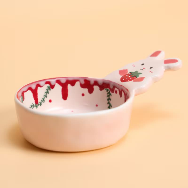 Strawberry Bunny Sauce Dish Coffee Scoop Handmade Ceramic Cute Bunny Mini Bowl