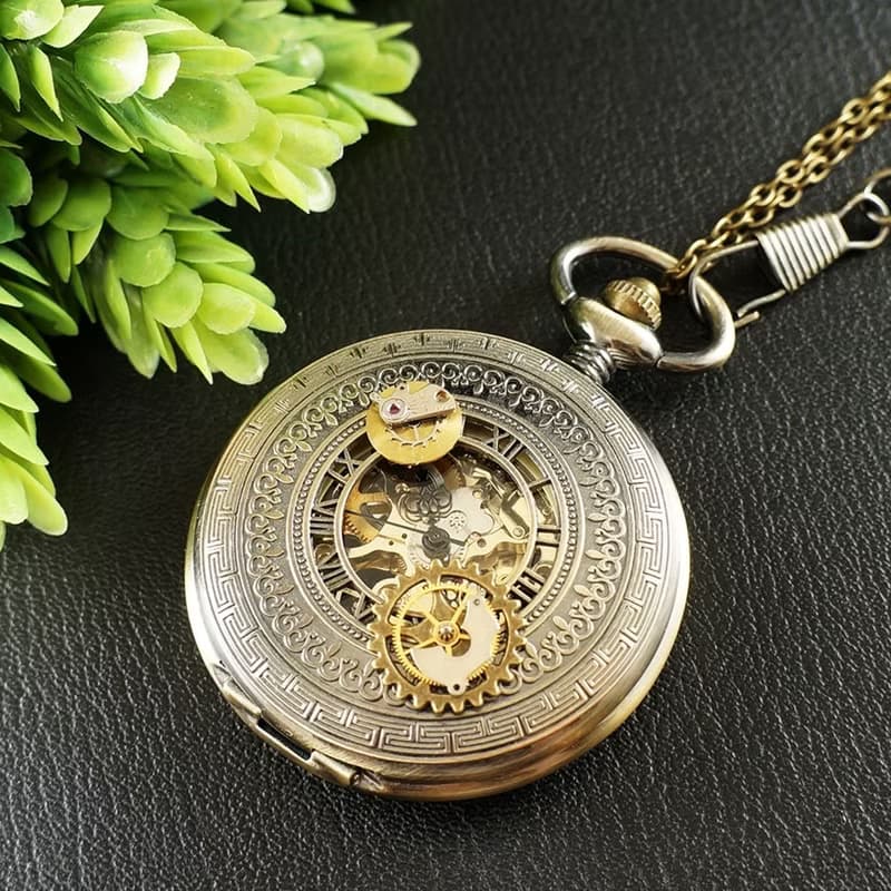 Mechanical Pocket Watch Pendant Steampunk Necklace Watch Gears Jewelry Accessory