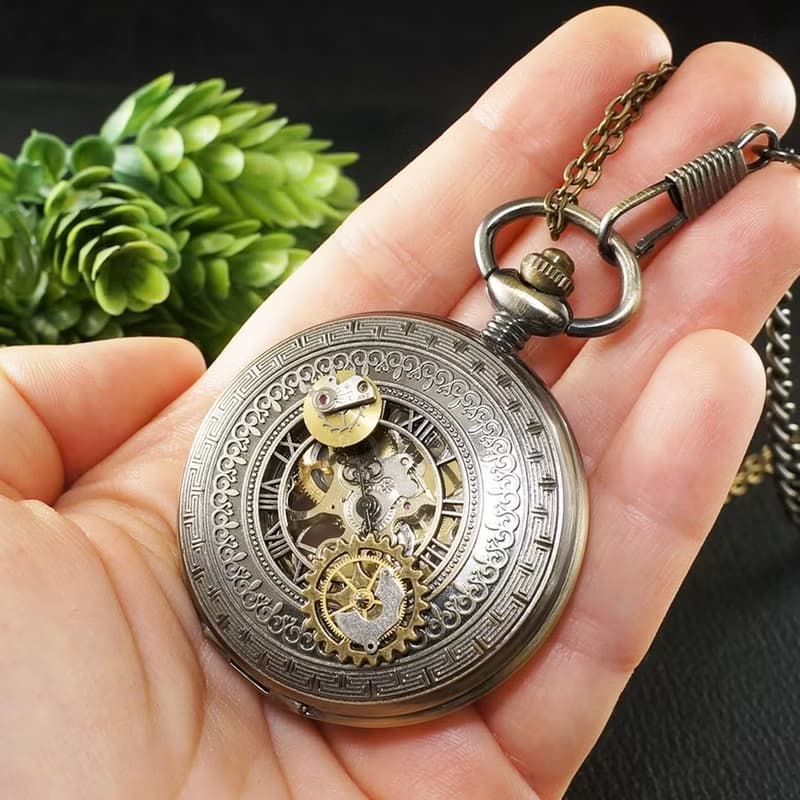 Mechanical Pocket Watch Pendant Steampunk Necklace Watch Gears Jewelry Accessory