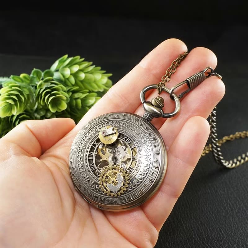Mechanical Pocket Watch Pendant Steampunk Necklace Watch Gears Jewelry Accessory