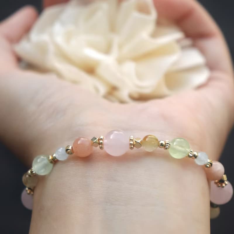 粉晶-太陽石-海藍寶-葡萄石-鈦晶-招財-水晶手鍊