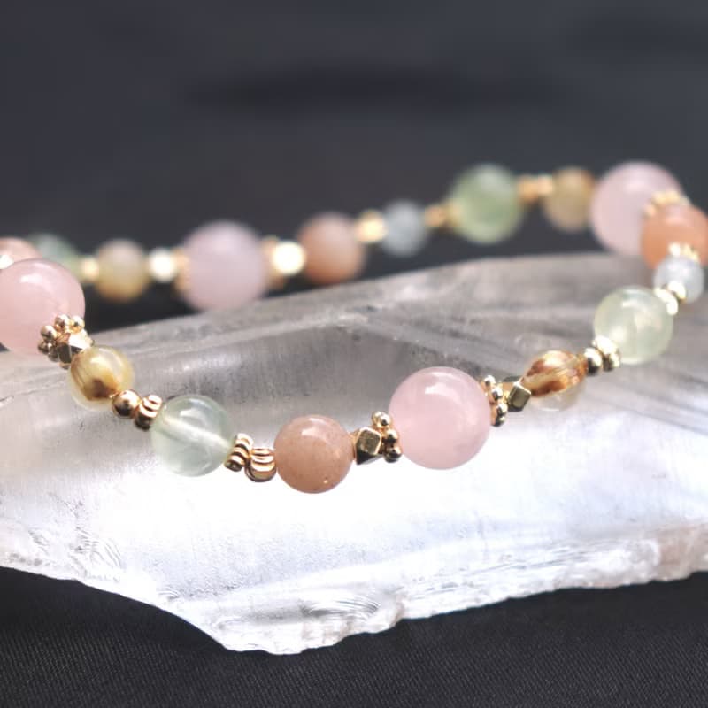 粉晶-太陽石-海藍寶-葡萄石-鈦晶-招財-水晶手鍊