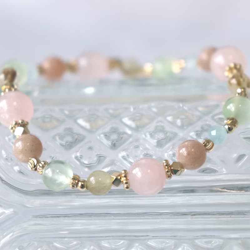 粉晶-太陽石-海藍寶-葡萄石-鈦晶-招財-水晶手鍊