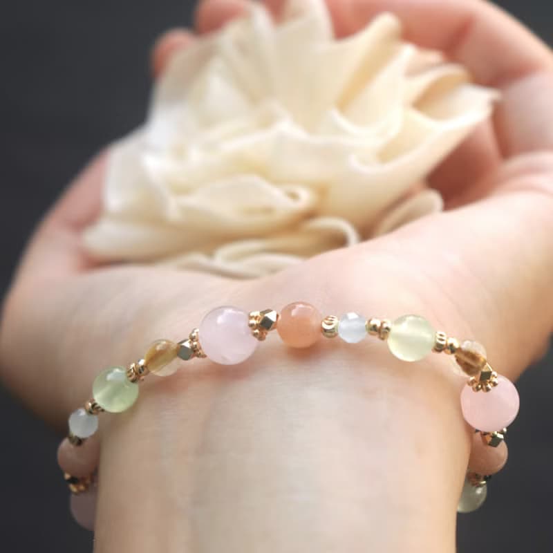 粉晶-太陽石-海藍寶-葡萄石-鈦晶-招財-水晶手鍊