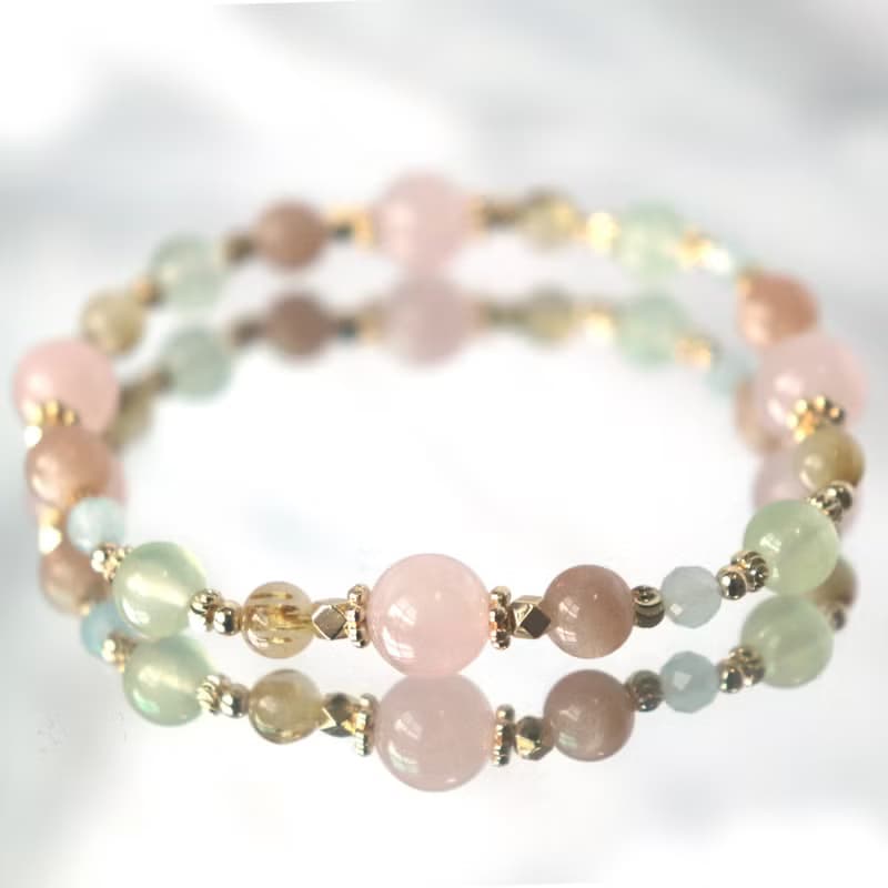 粉晶-太陽石-海藍寶-葡萄石-鈦晶-招財-水晶手鍊
