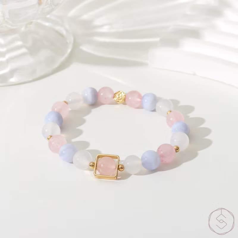 重生 | 粉水晶 藍紋瑪瑙 白瑪瑙 | 天然水晶手鍊