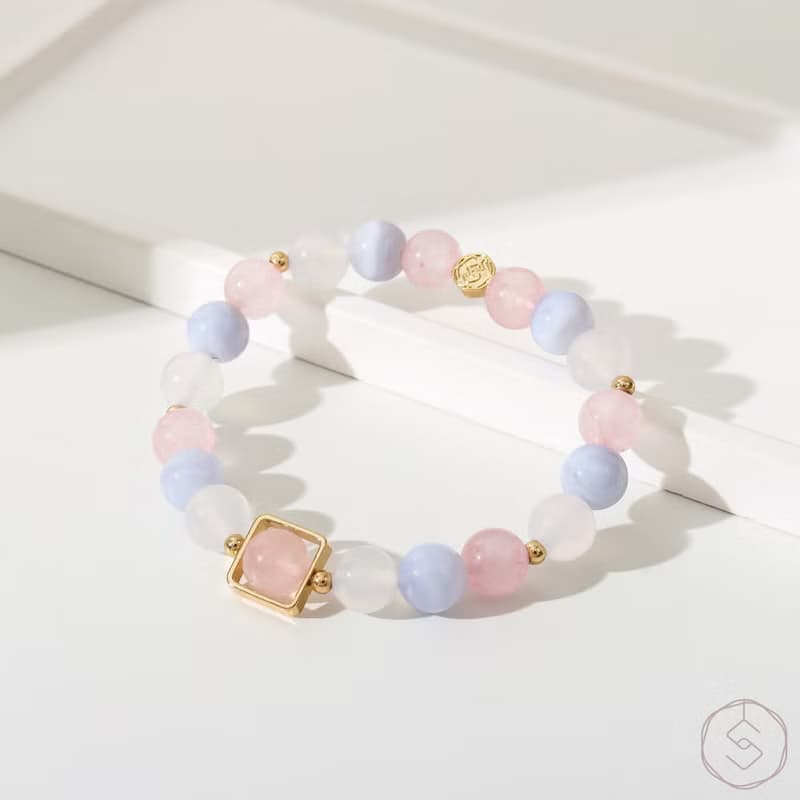 重生 | 粉水晶 藍紋瑪瑙 白瑪瑙 | 天然水晶手鍊