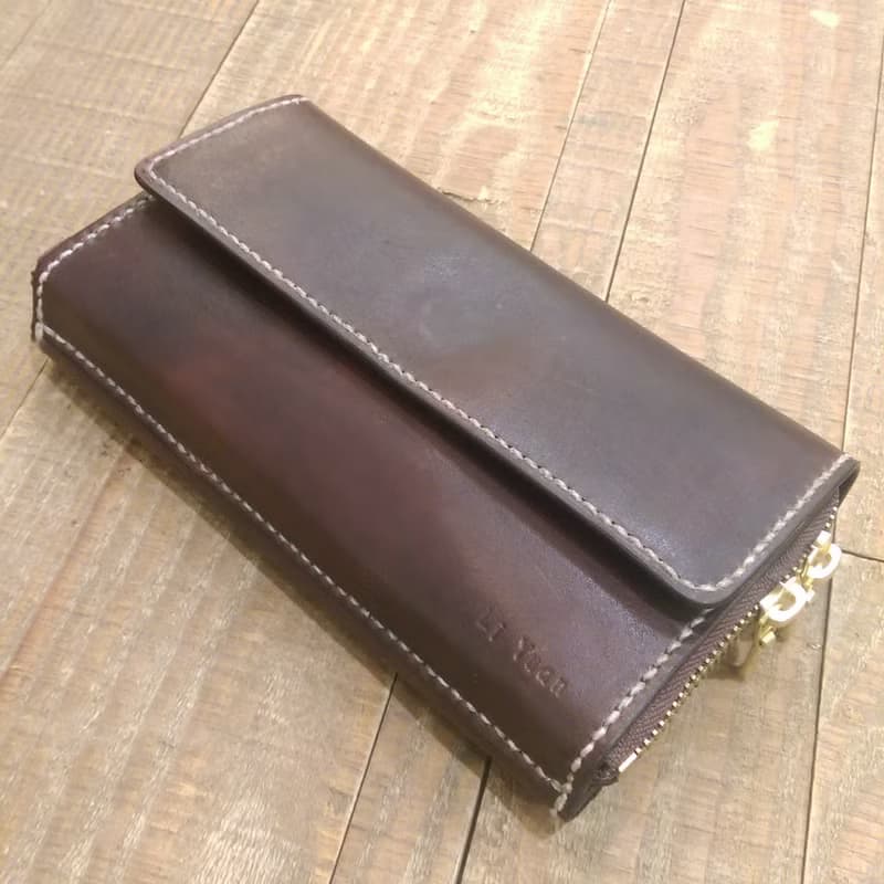 純手工製作手工染色皮革長夾附零錢包 (免費印字，繡字）