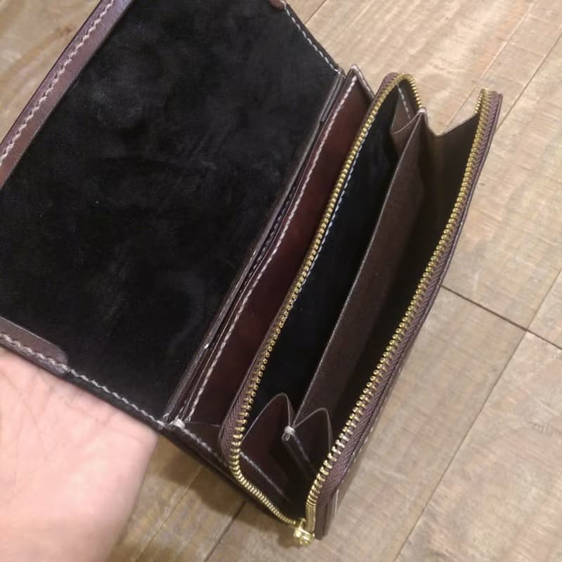 純手工製作手工染色皮革長夾附零錢包 (免費印字，繡字）